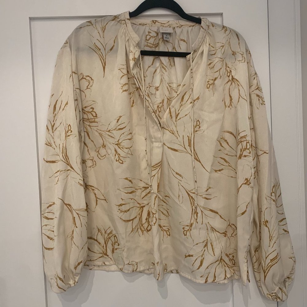 A New Day, Size Medium, Floral Cream Blouse